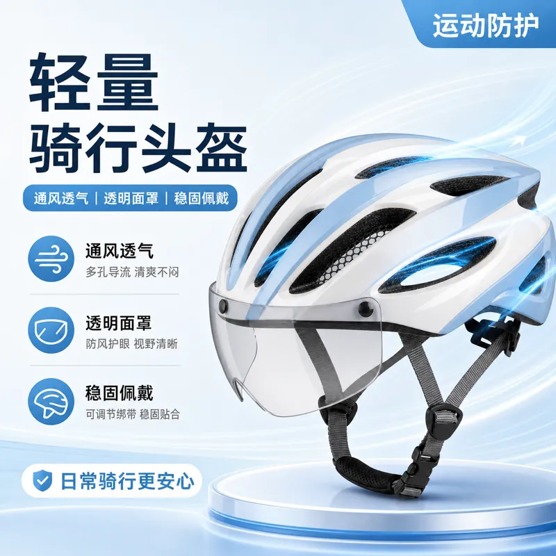 带透明遮阳帽的轻量骑行头盔｜AI 生图提示词