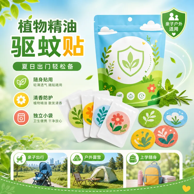 夏季使用精油驱蚊贴｜AI 生图提示词