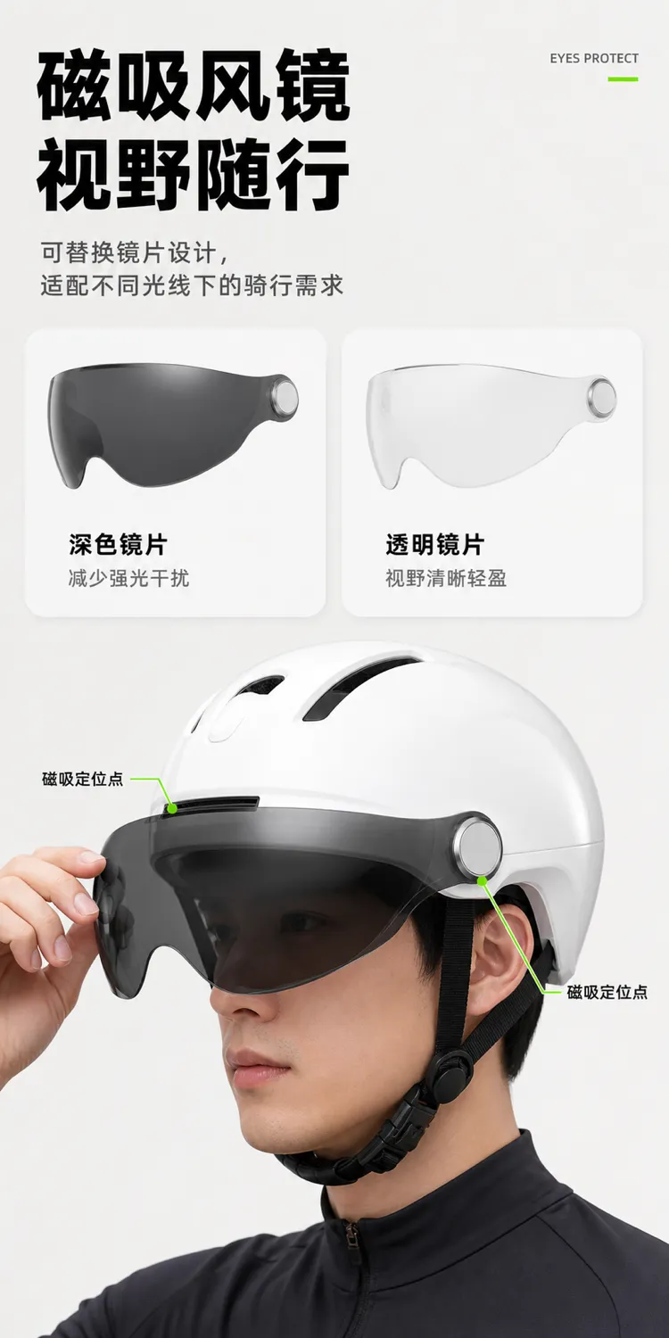 带可更换镜片的磁性护目镜头盔｜AI 生图提示词