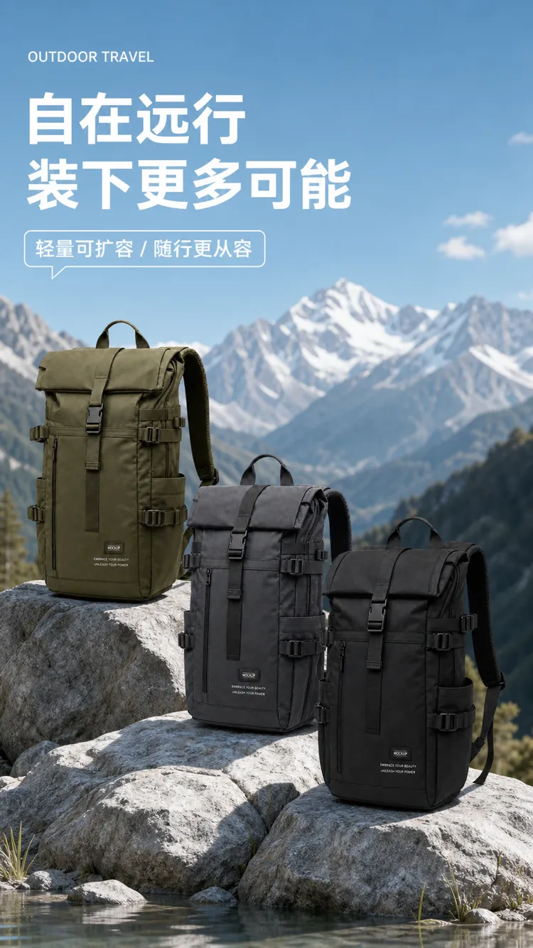 山景户外旅行背包｜AI 生图提示词