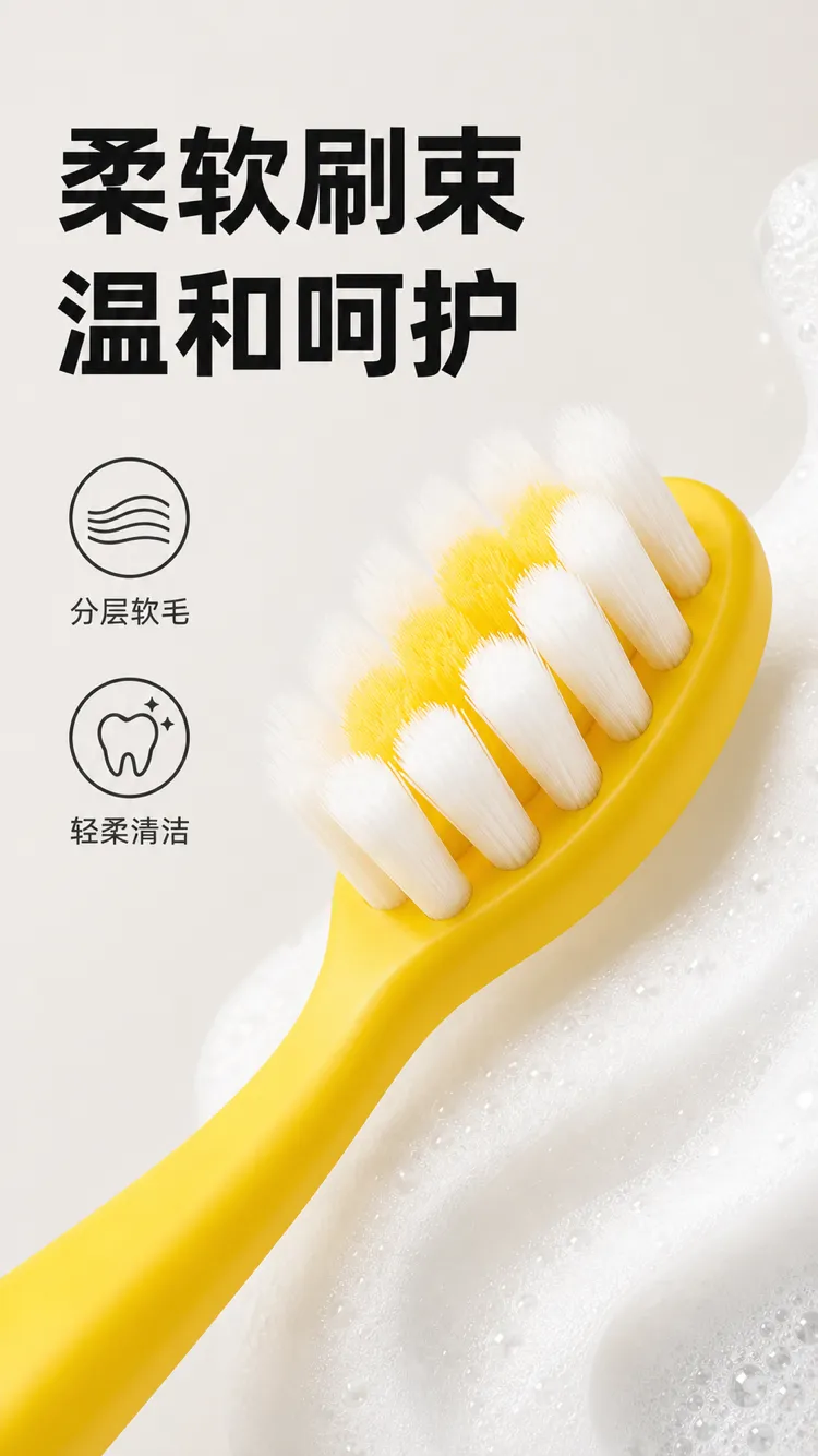 黄色软毛牙刷，适合温和清洁｜AI 生图提示词