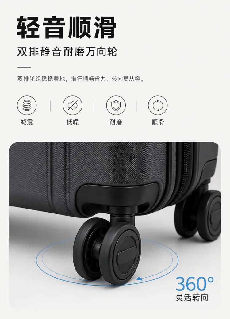 行李箱用双排静音通用轮｜AI 生图提示词