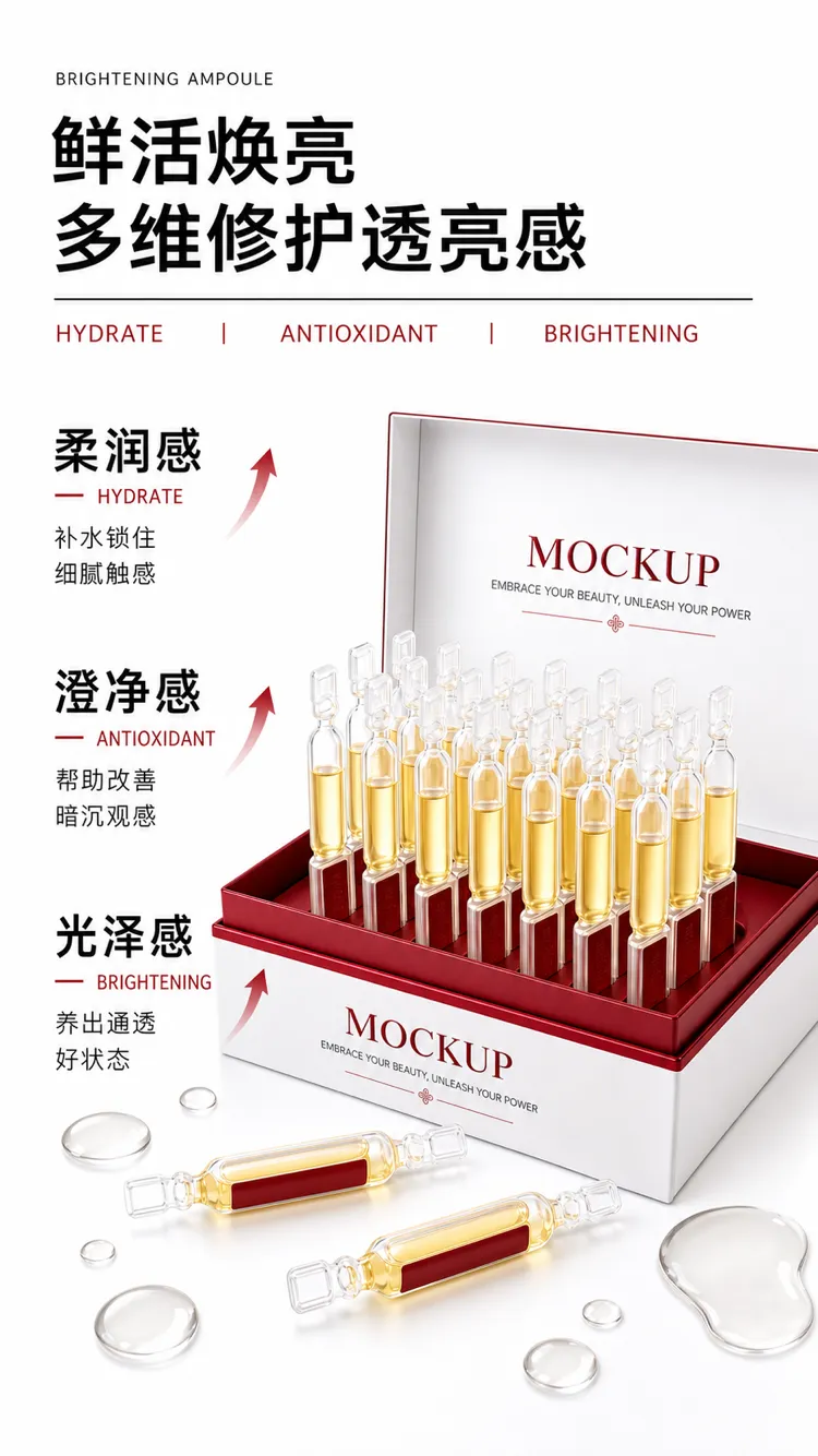 亮亮安瓿模型盒装，含玻璃瓶｜AI 生图提示词