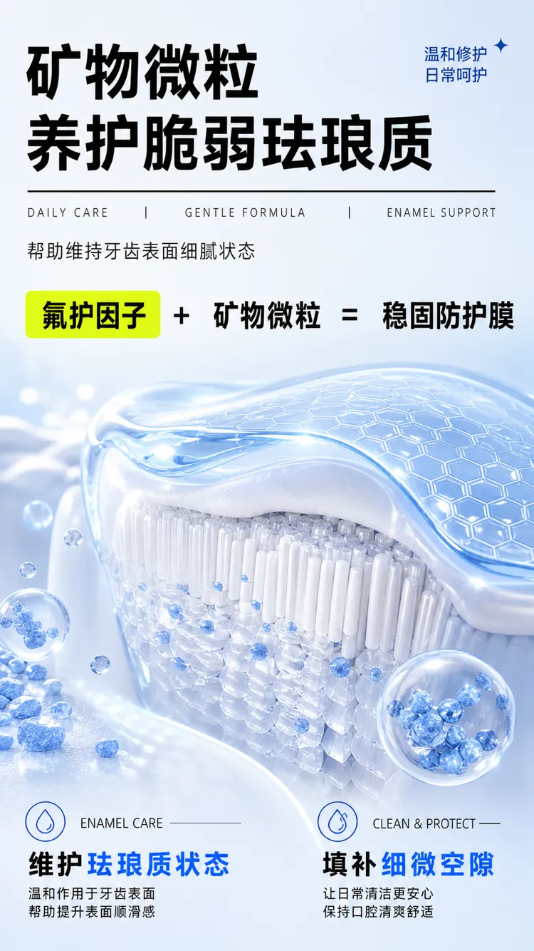 矿物颗粒牙刷用于牙釉质护理｜AI 生图提示词