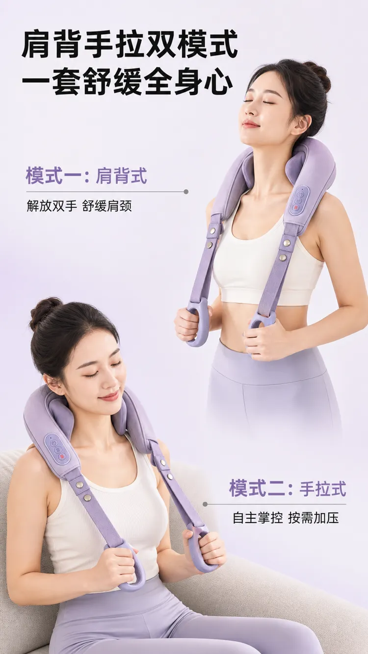 紫色颈肩按摩器双模式｜AI 生图提示词