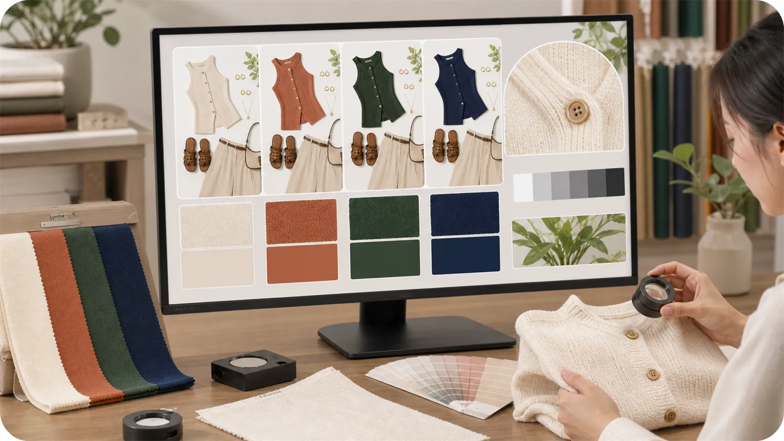 Shopify服装颜色变体图的实物色样、sRGB与多尺寸色差检查流程