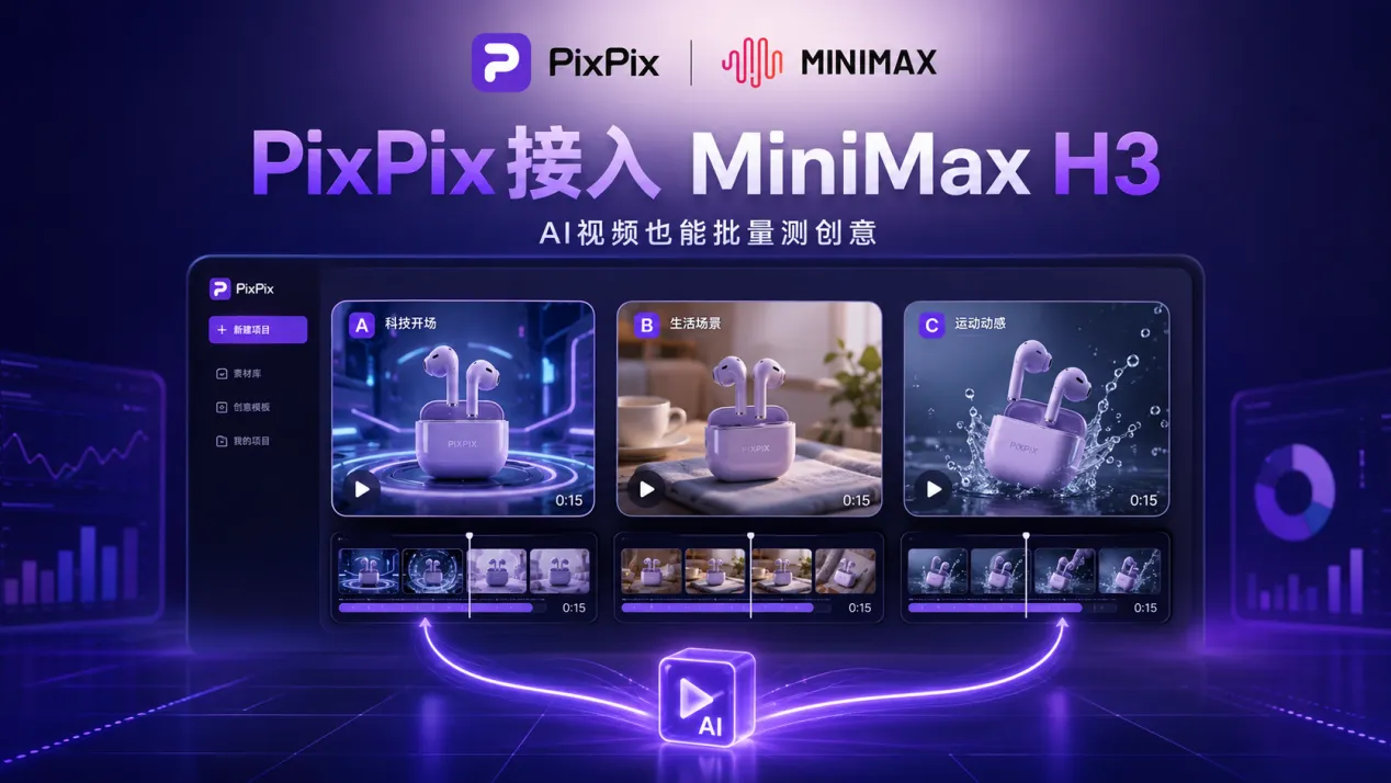 PixPix行业首发接入MiniMax H3 PixPix接入MiniMax H3并展示三种电商AI视频创意场景