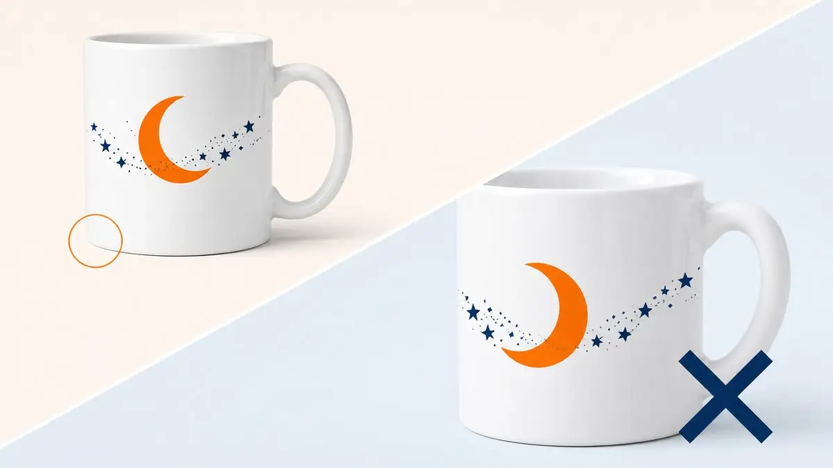 马克杯 Mockup 局部修复与返回展开图重做的对比示意