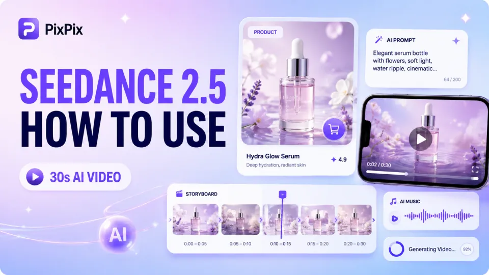Seedance 2.5怎么用？用PixPix生成30秒AI商品视频完整教程