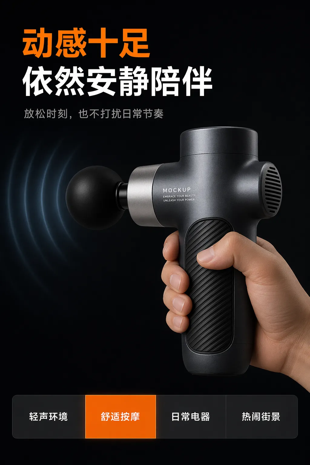 手持黑色按摩枪模型｜AI 生图提示词
