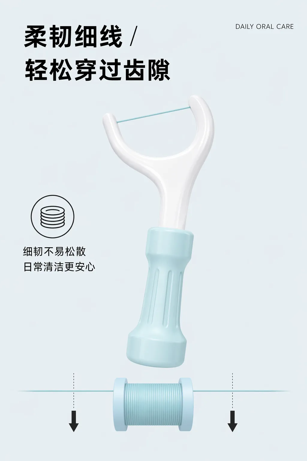牙线拨片用于每日口腔护理清洁｜AI 生图提示词