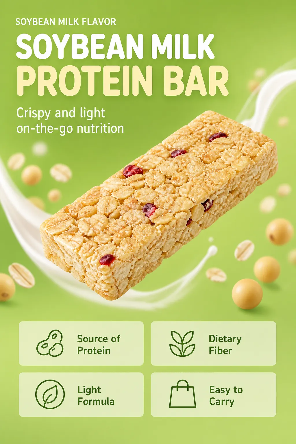 Soybean Milk Flavor Protein Bar with Oats and Cranberries｜AI Image Generation Prompts
