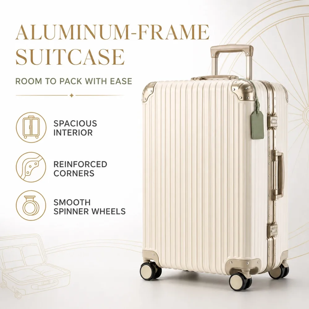 Large Capacity Aluminum Frame Travel Suitcase for Long Trips｜AI Image Generation Prompts