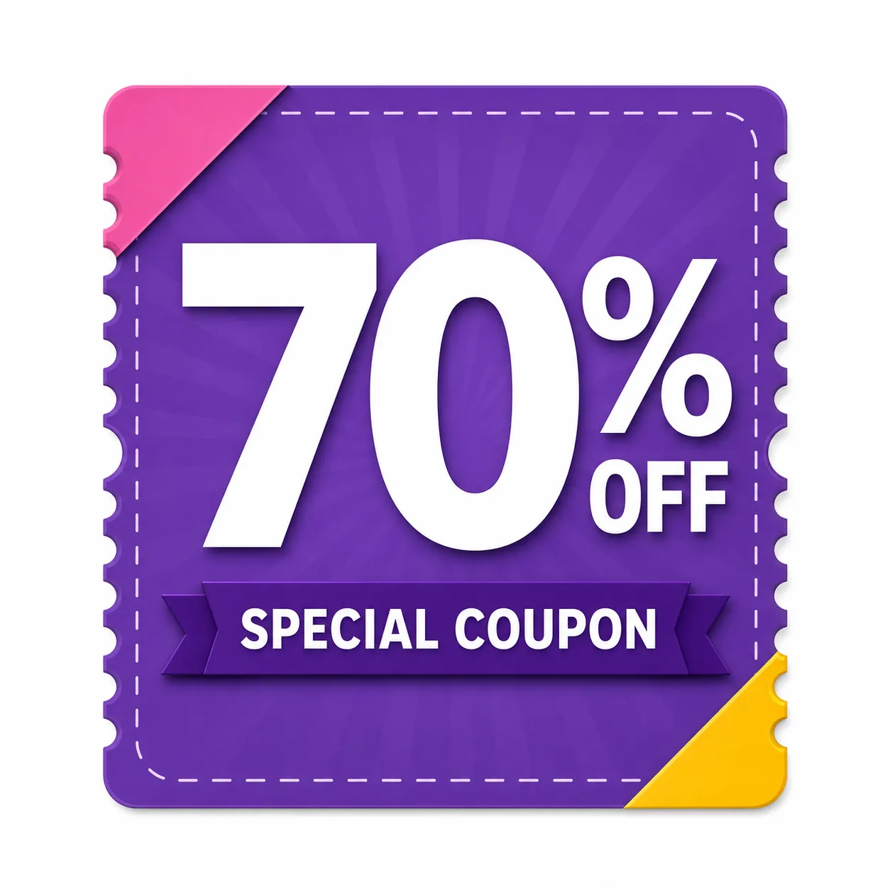 紫色70%折扣特别优惠券徽章｜AI 生图提示词