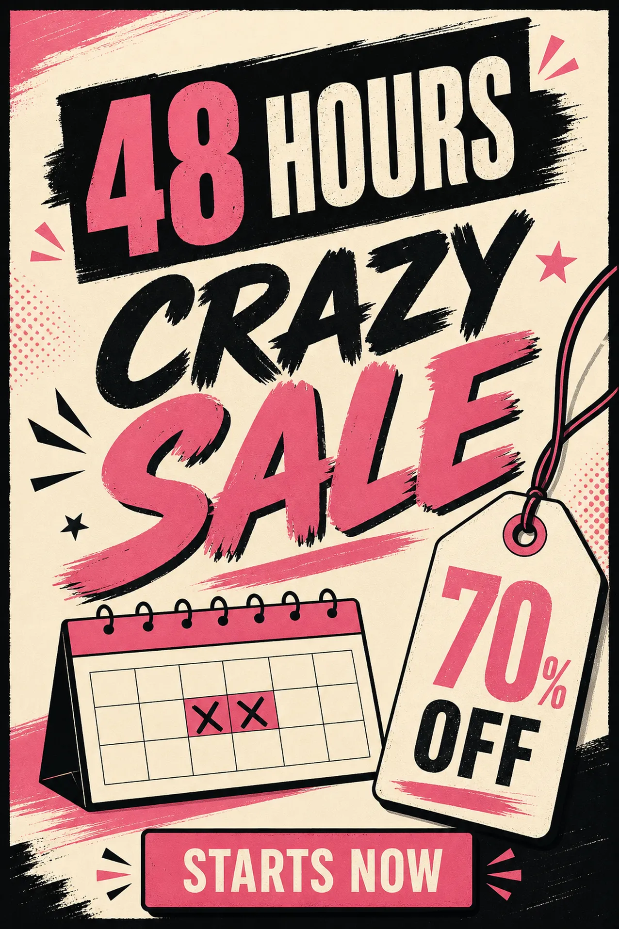 48小时疯狂促销70%折扣海报｜AI 生图提示词