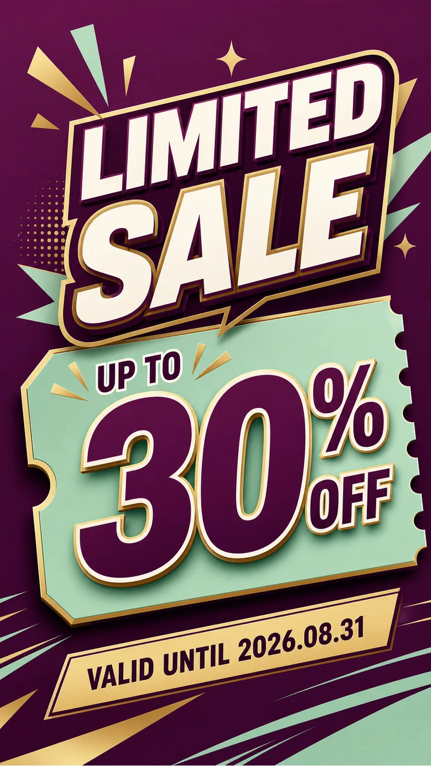 Limited Sale Up To 30% Off Promotional Poster｜AI Image Generation Prompts
