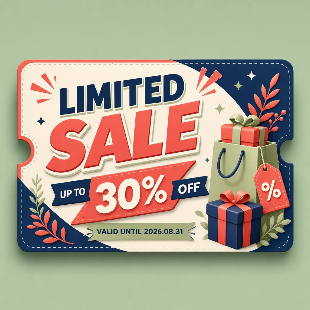 折扣券 · 礼盒 30%｜AI图像生成提示词