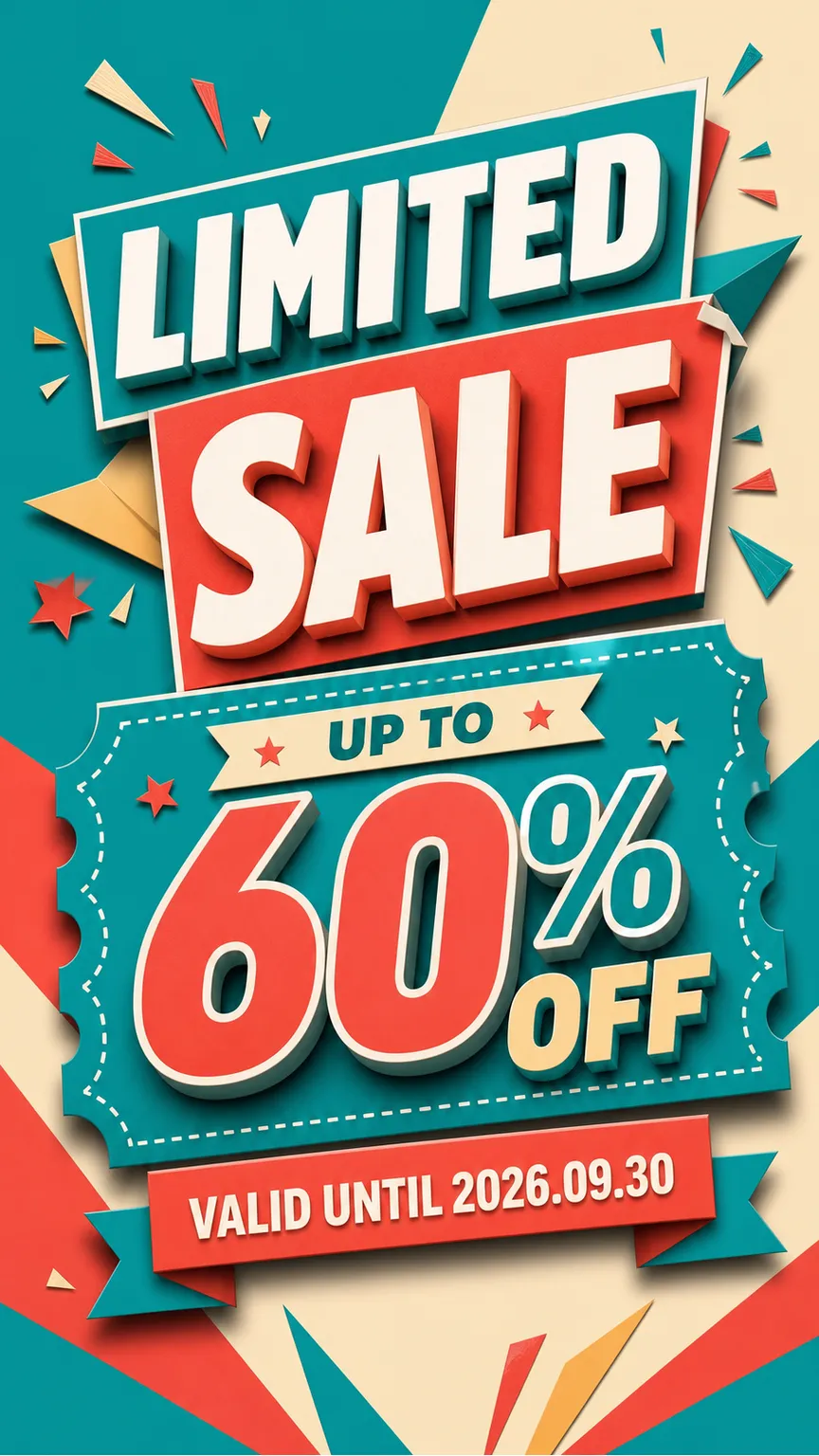 Limited Sale Up To 60% Off Promotional Poster｜AI Image Generation Prompts
