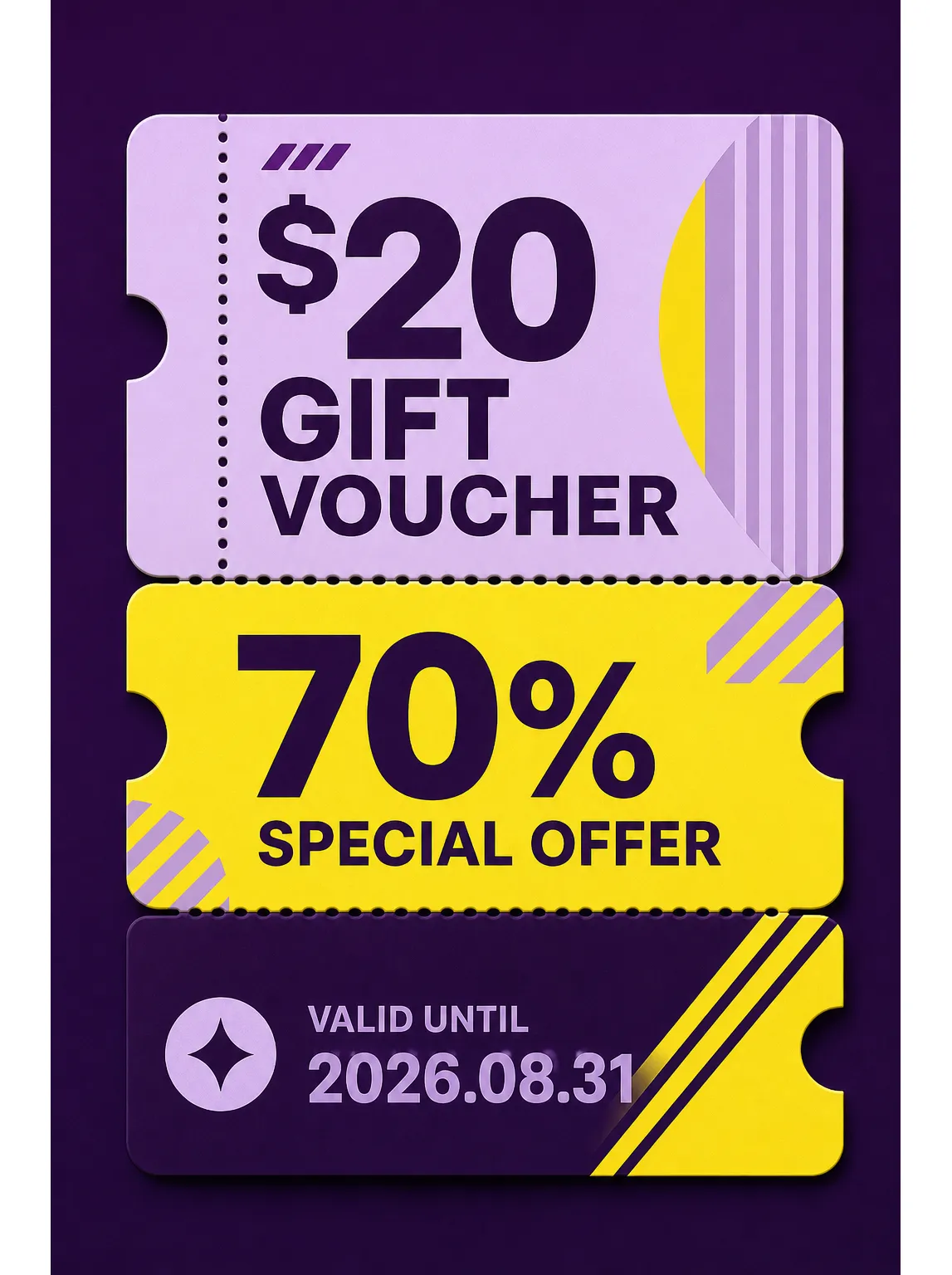 礼品券 · 折扣券 $20 / 70%｜AI图像生成提示词