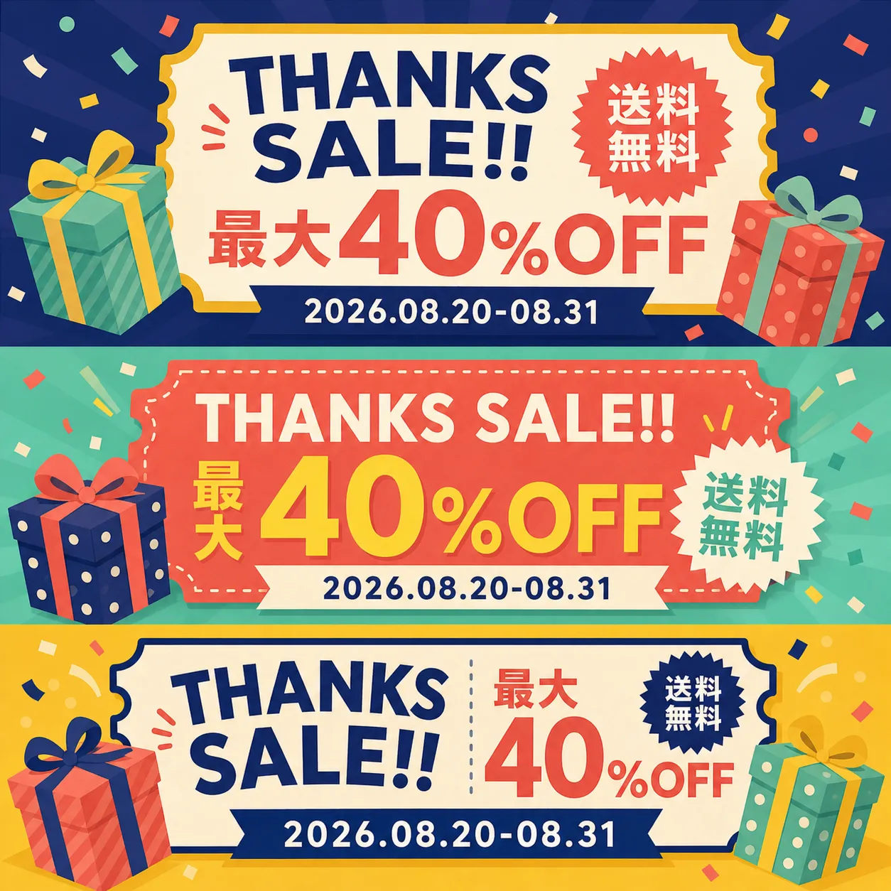 Thanks Sale banners with 40% off discount and gift boxes.｜AI Image Generation Prompts