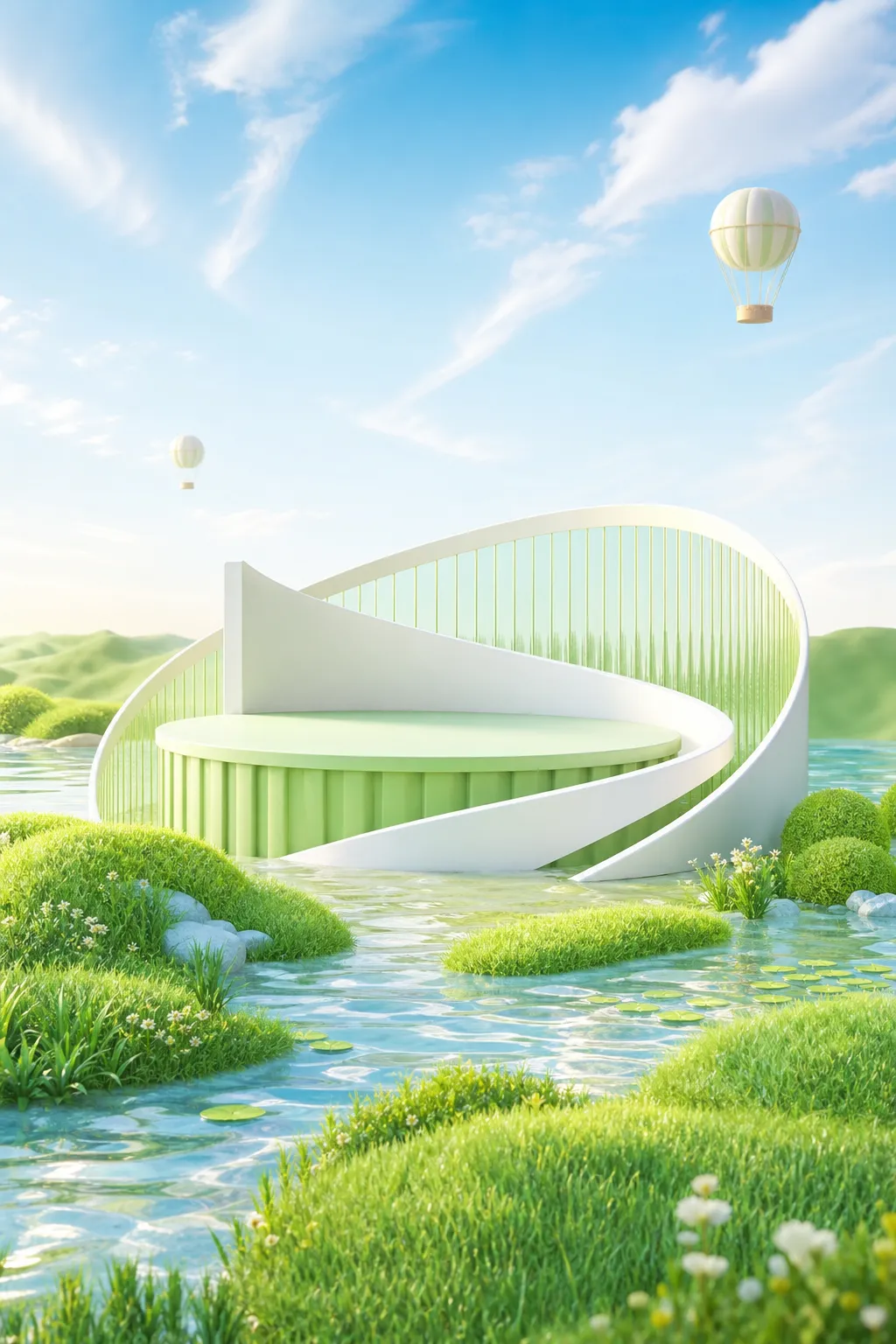 产品展示台 · 自然风景场景｜AI图像生成提示词