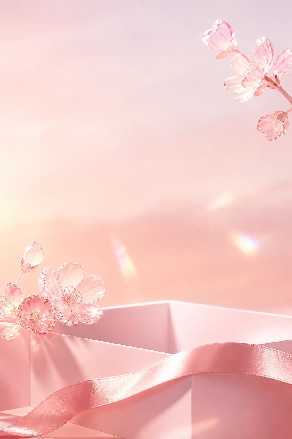 产品展示台 · 花卉植物场景 · 透明玻璃质感｜AI图像生成提示词