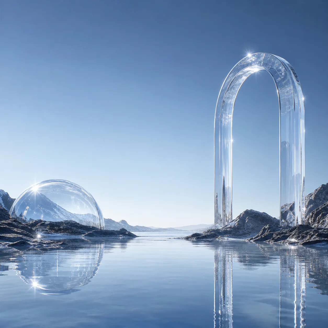 自然风景场景 · 透明玻璃质感｜AI图像生成提示词
