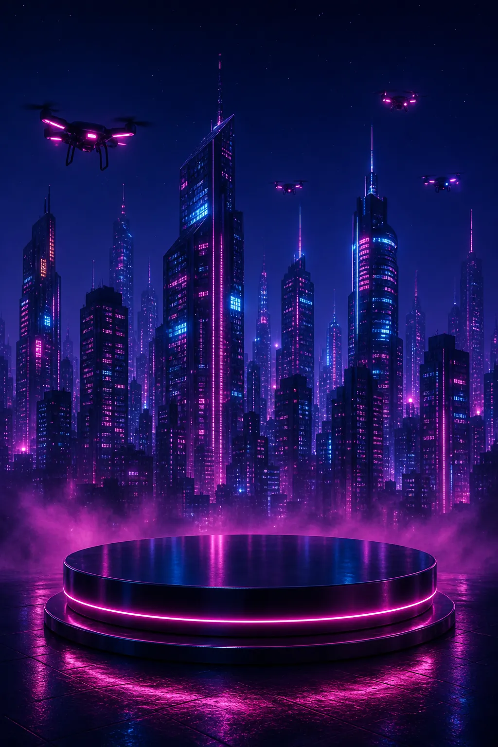产品展示台 · 未来霓虹场景｜AI图像生成提示词