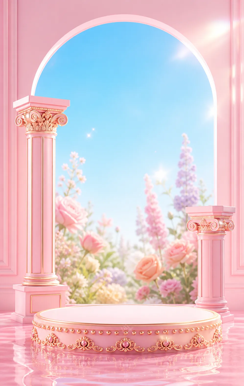 产品展示台 · 花卉植物场景｜AI图像生成提示词
