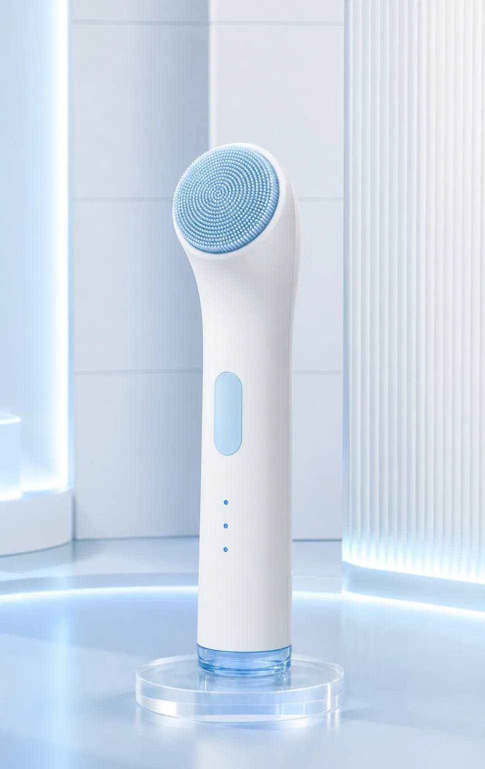 White and Blue Electric Facial Cleansing Brush｜AI Image Generation Prompts