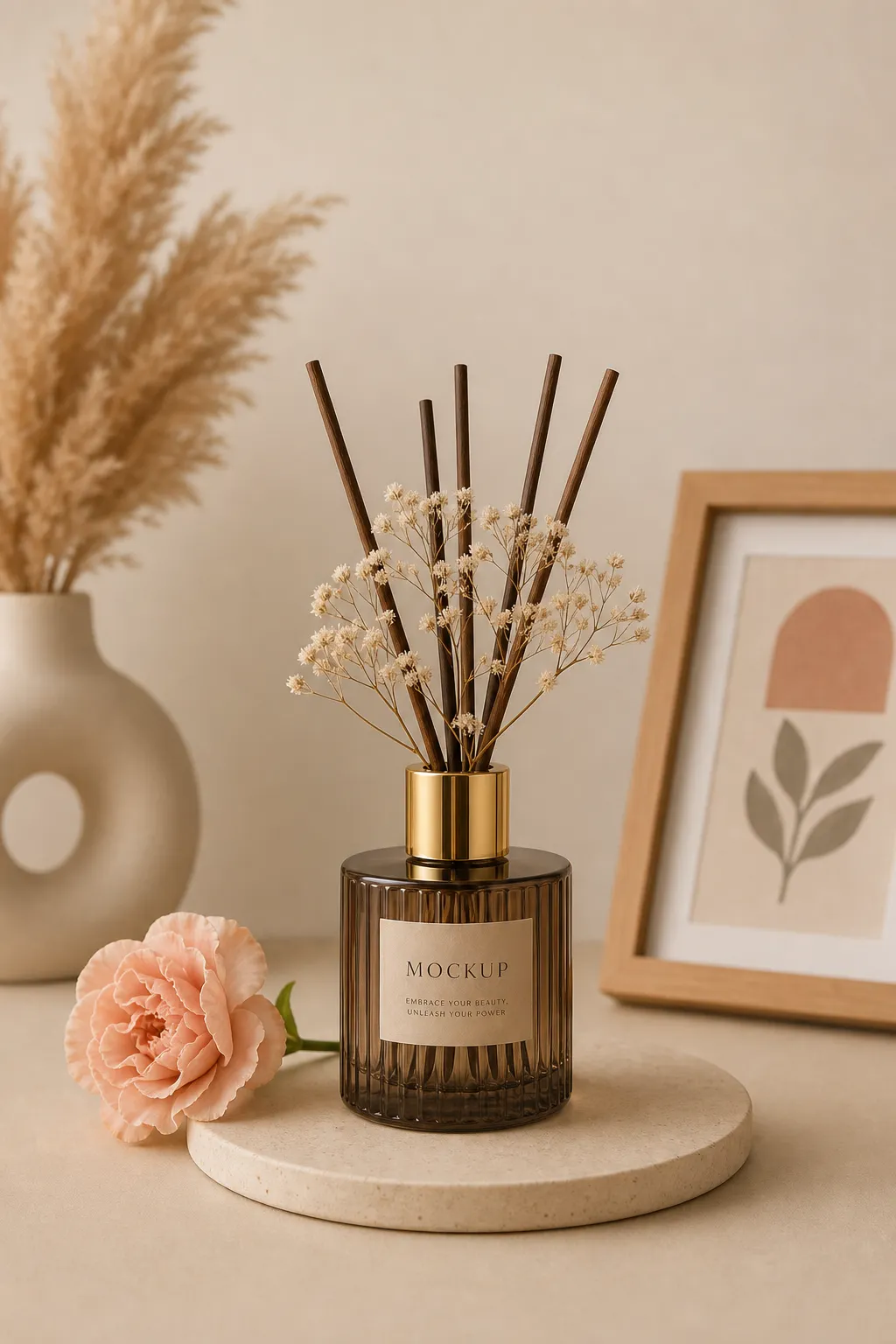 香水香氛产品 · 产品展示台 · 花卉植物场景｜AI图像生成提示词