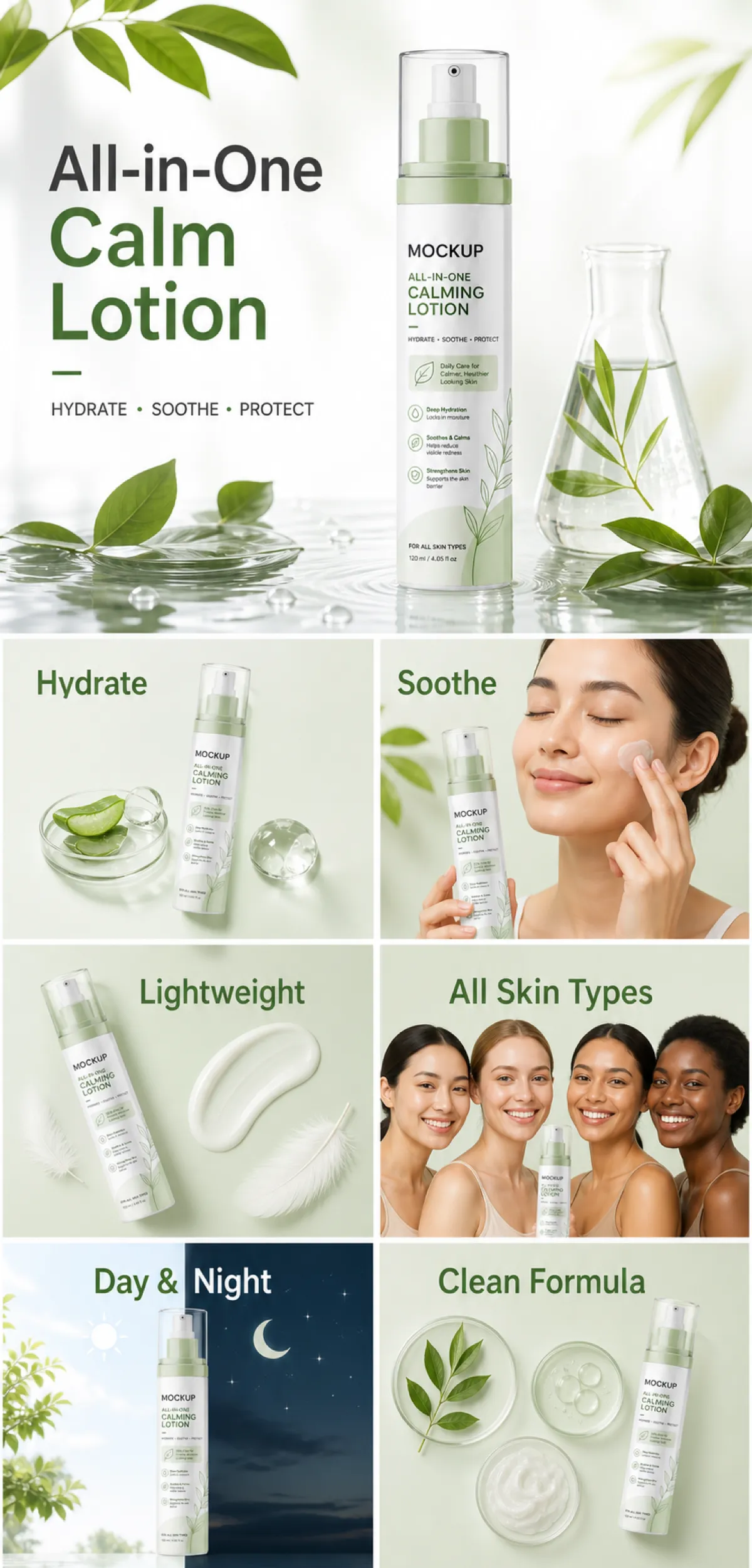 All-in-One Calming Lotion Skincare Mockup｜AI Image Generation Prompts