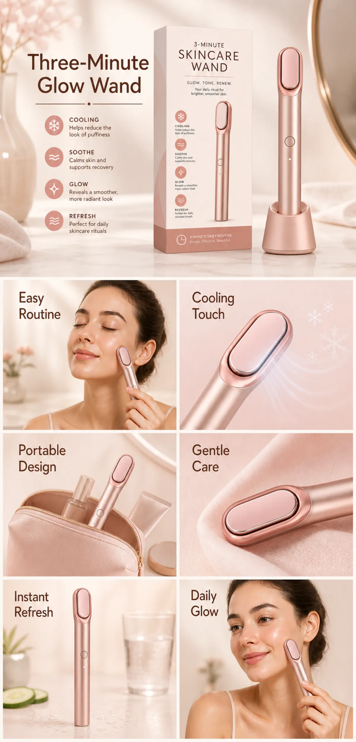 Three-Minute Glow Wand for Daily Skincare Routine｜AI Image Generation Prompts