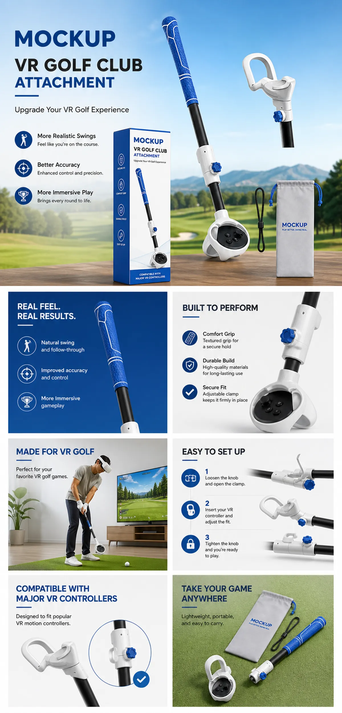 VR Golf Club Attachment Mockup for Immersive Gaming｜AI Image Generation Prompts