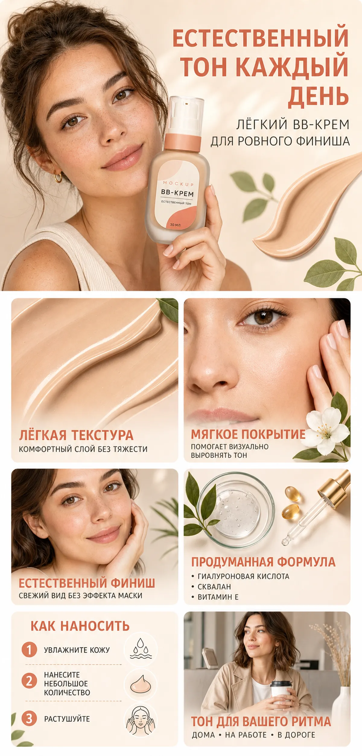 BB Cream Infographic with Natural Finish｜AI Image Generation Prompts