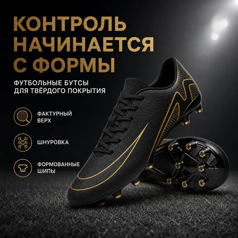 Black and Gold Soccer Cleats for Hard Ground｜AI Image Generation Prompts