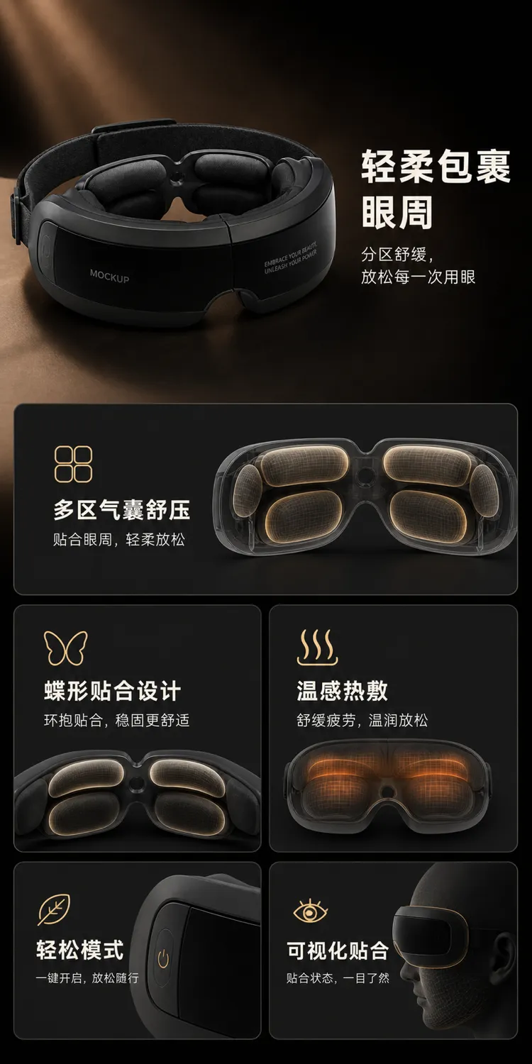 智能眼部按摩仪，带气压与热敷｜AI图像生成提示词