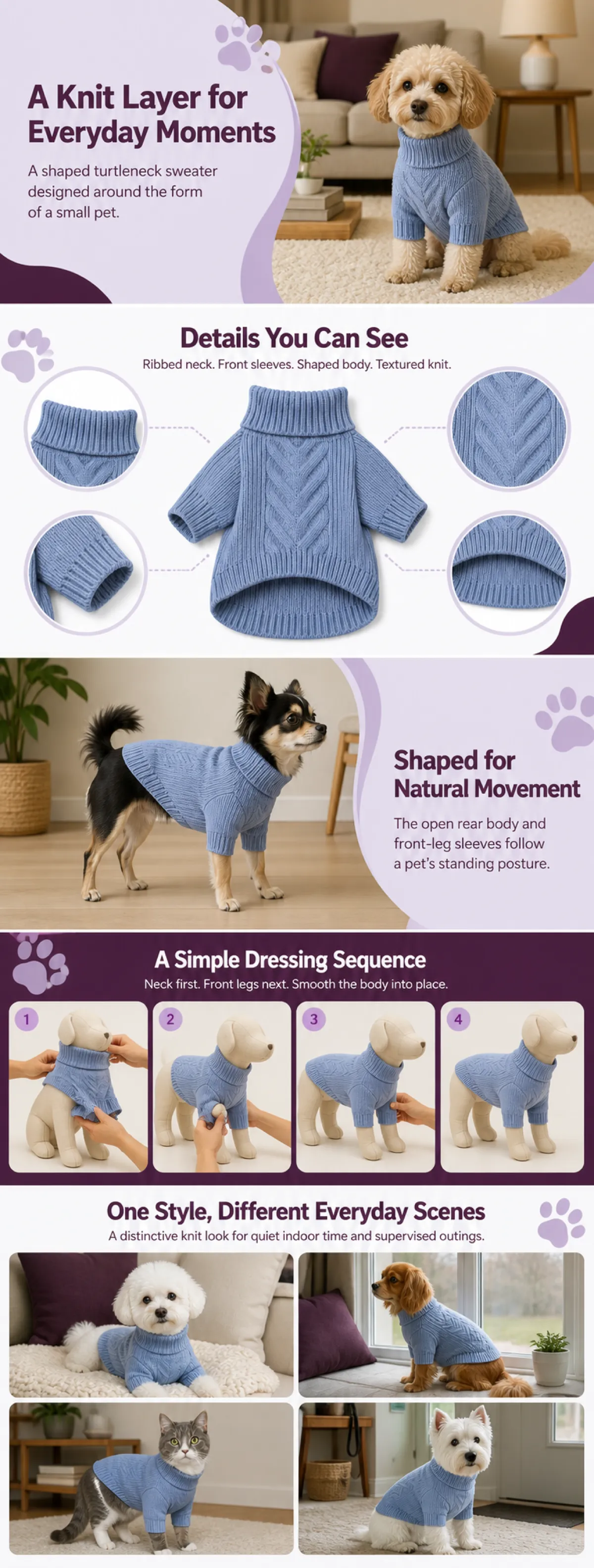 Blue Knit Turtleneck Sweater for Small Pets｜AI Image Generation Prompts