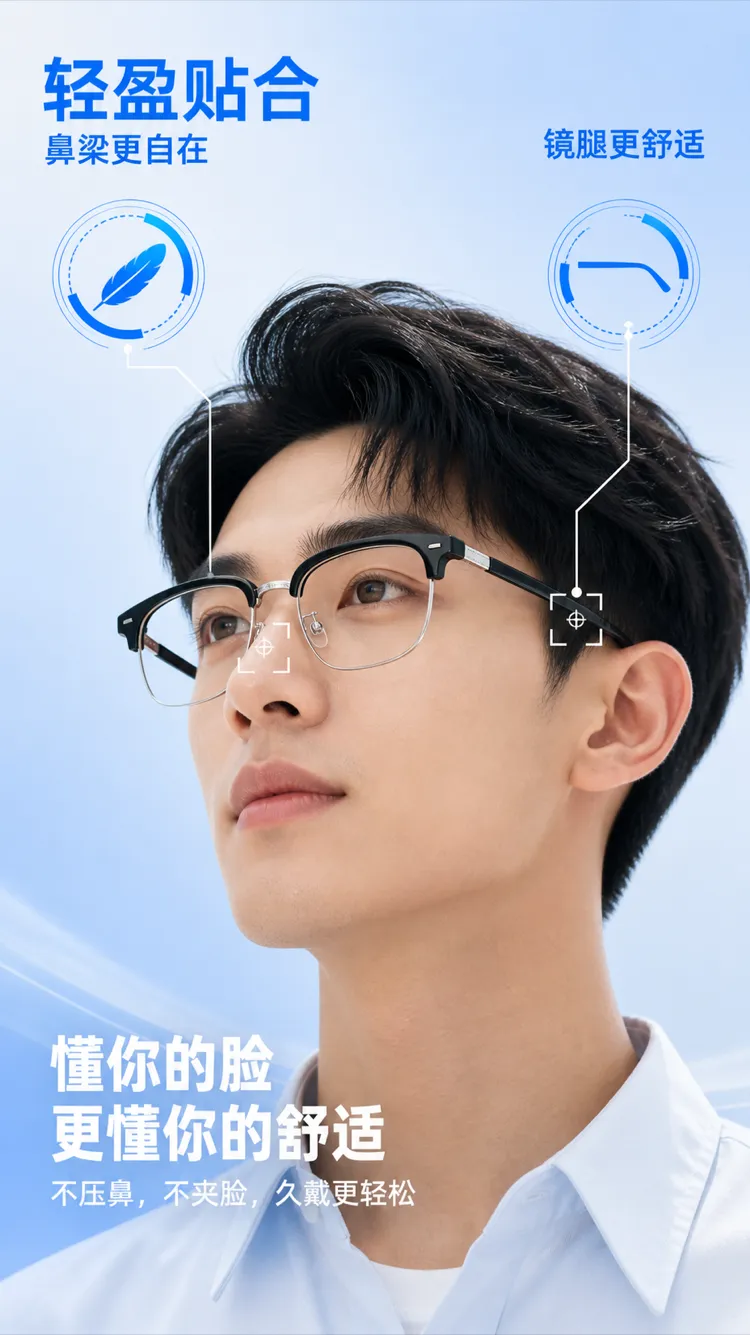 佩戴轻便舒适眼镜的男士｜AI图像生成提示词