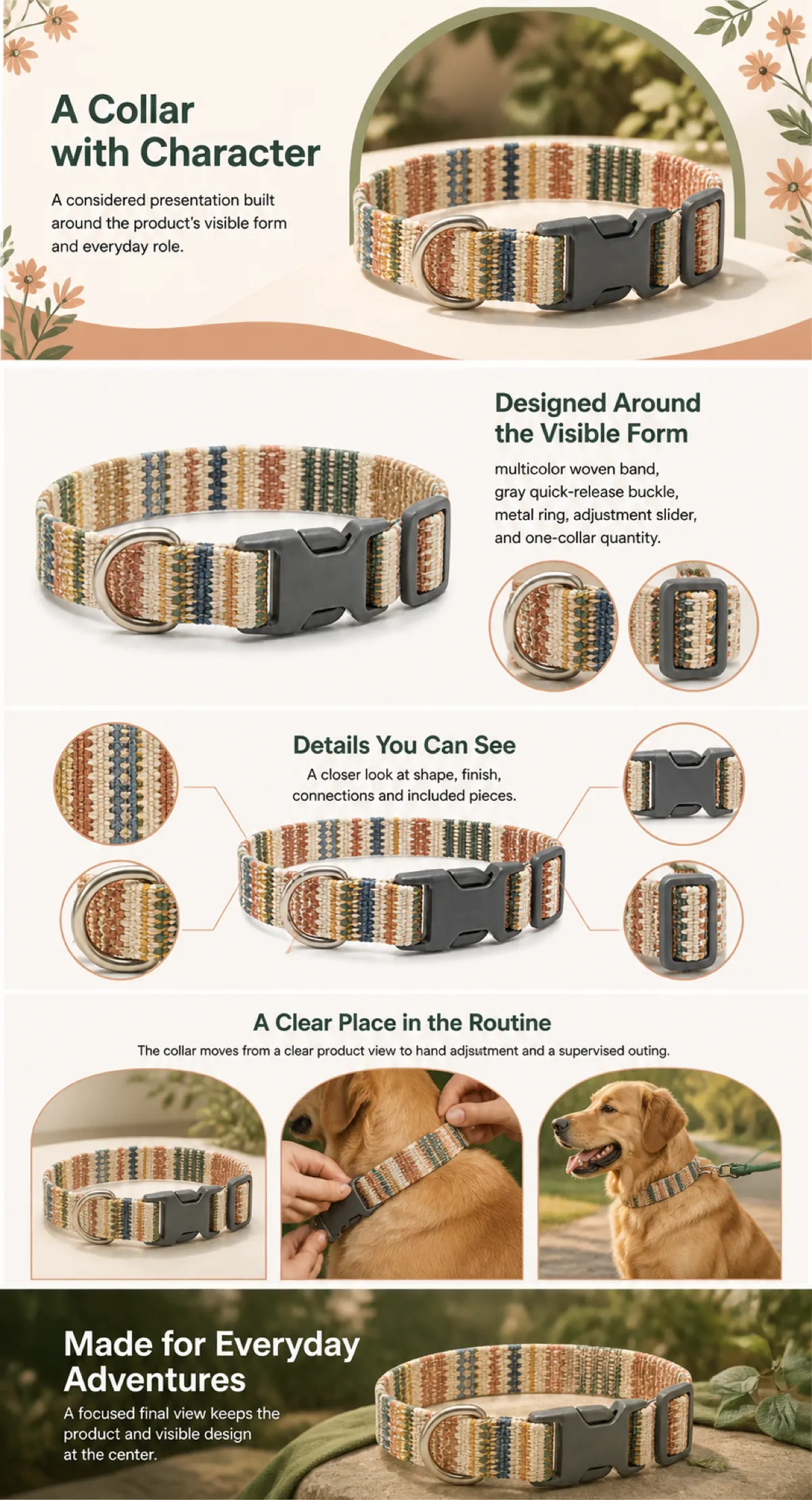 Multicolor Woven Dog Collar with Quick-Release Buckle｜AI Image Generation Prompts
