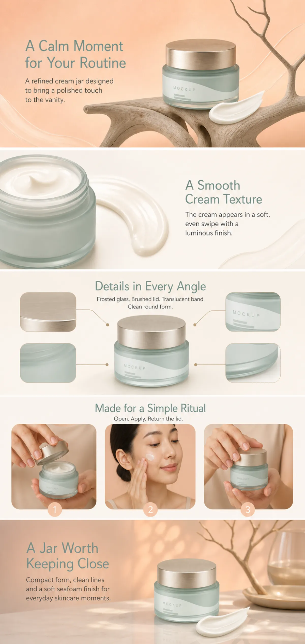 Frosted Glass Cream Jar Mockup with Brushed Lid｜AI Image Generation Prompts