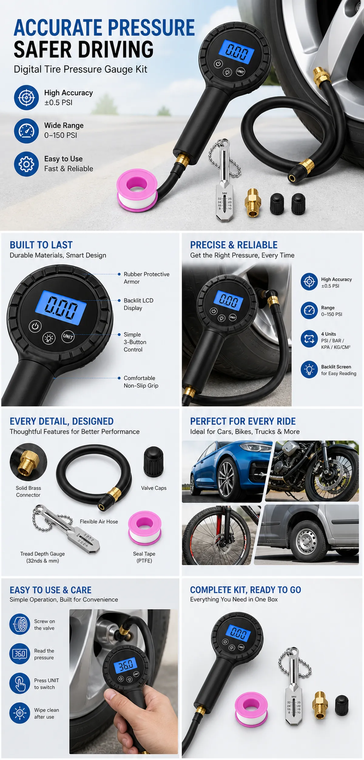 Digital Tire Pressure Gauge Kit with LCD Display｜AI Image Generation Prompts