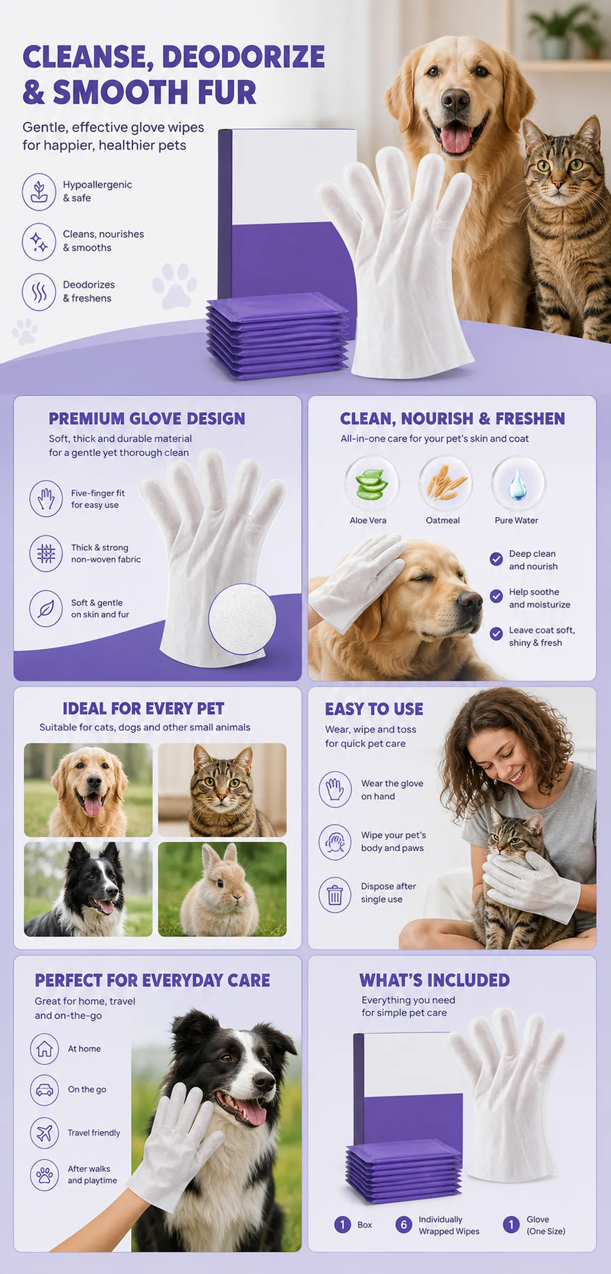 宠物美容手套湿巾，适用于犬猫｜AI图像生成提示词