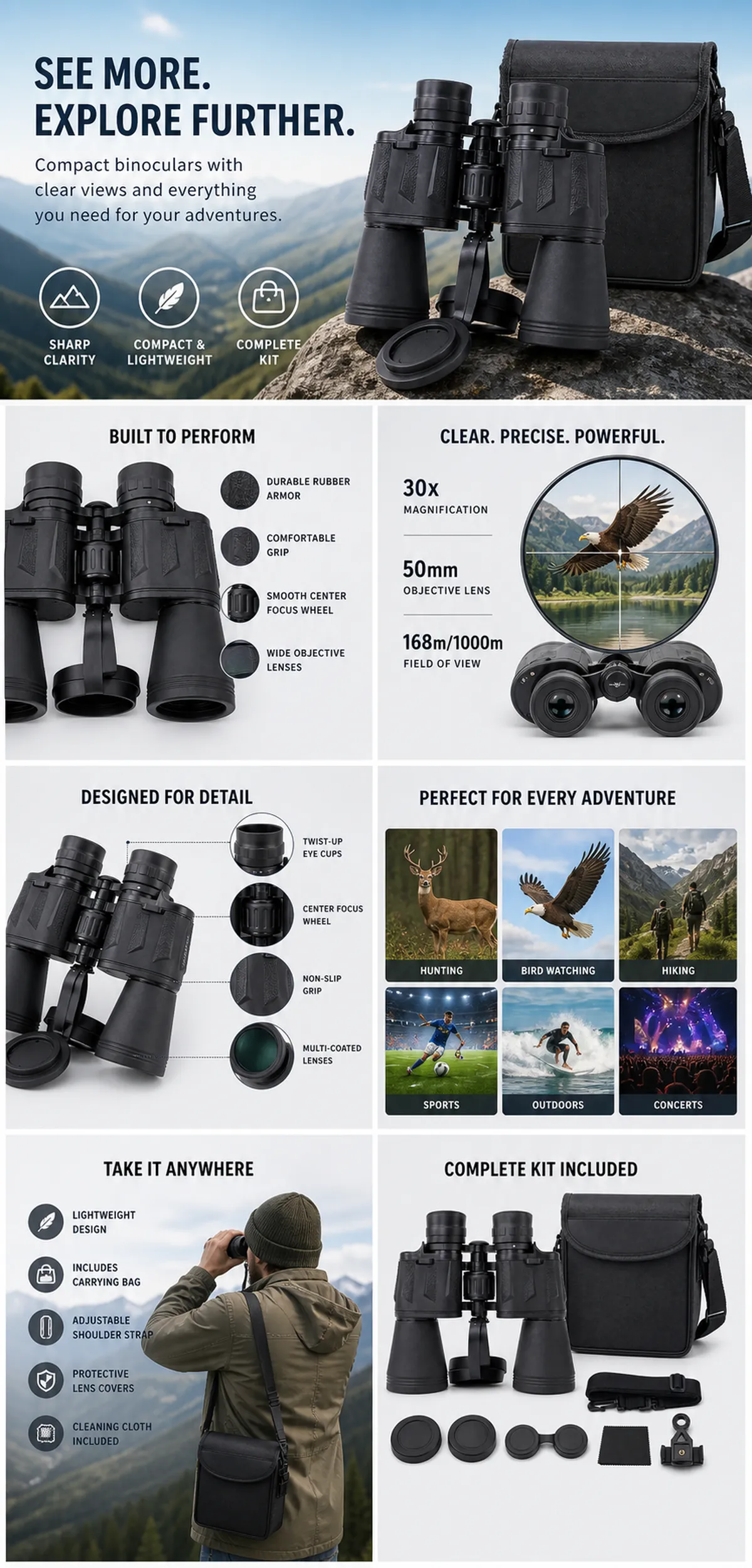 Compact 30x50 Binoculars for Outdoor Adventures｜AI Image Generation Prompts