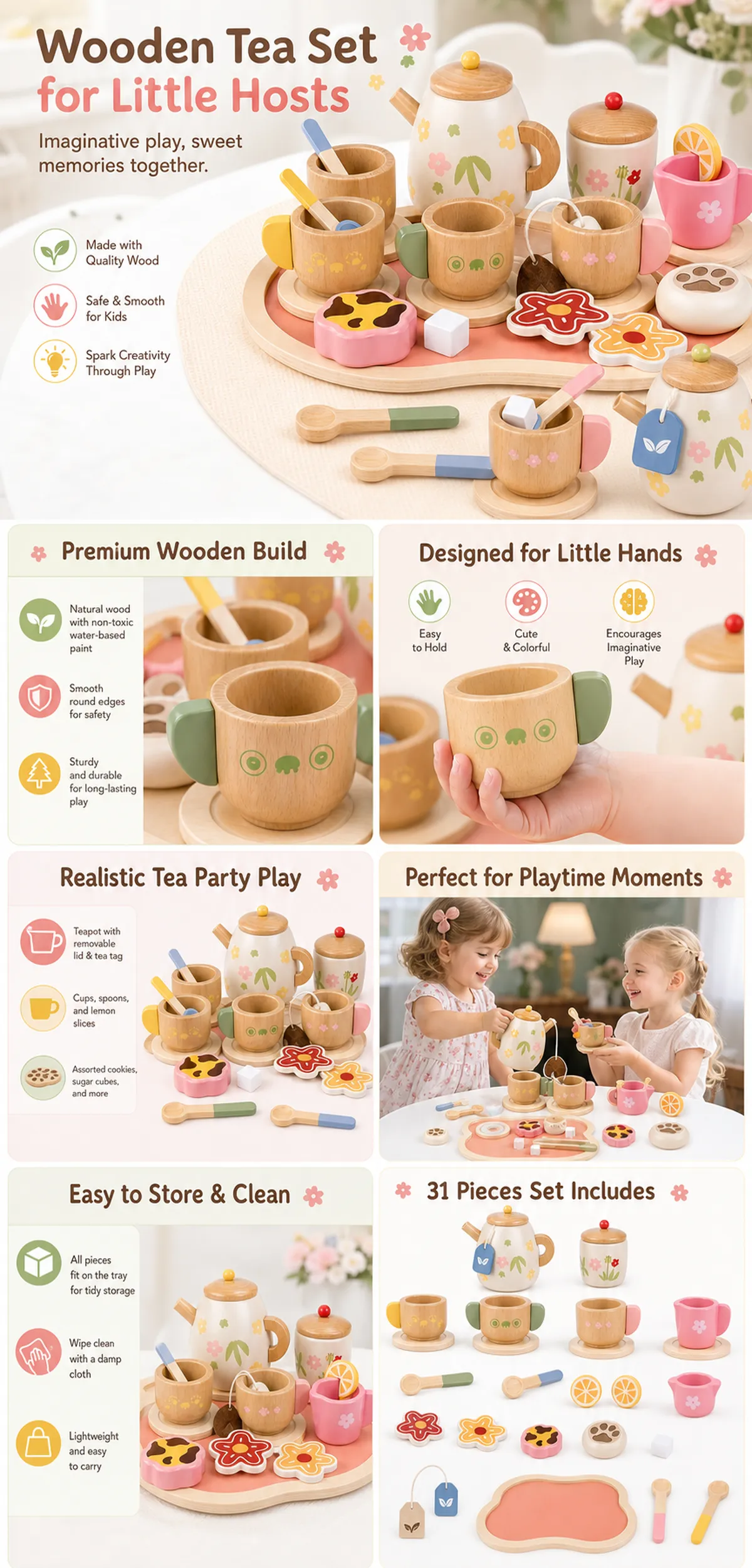 小茶艺师木质茶具套装 - 31件套｜AI图像生成提示词