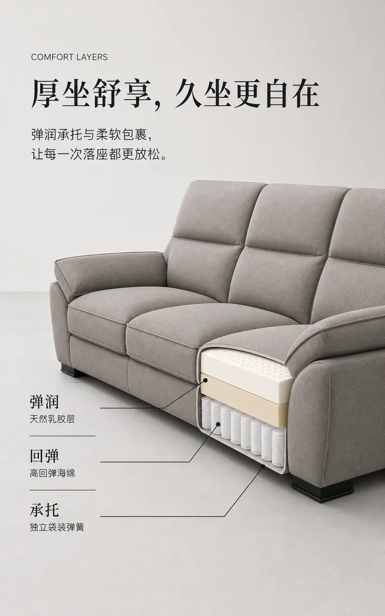 灰色沙发舒适层结构示意图｜AI图像生成提示词