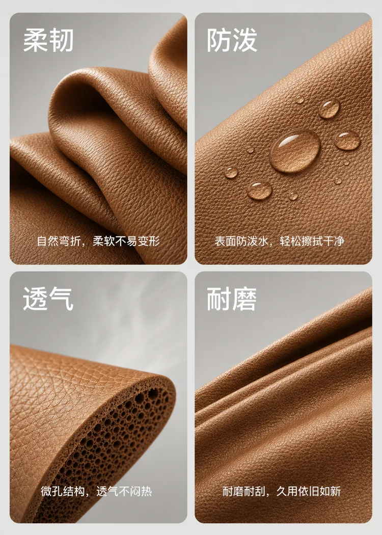 棕色皮革材质特点：柔韧耐用｜AI图像生成提示词