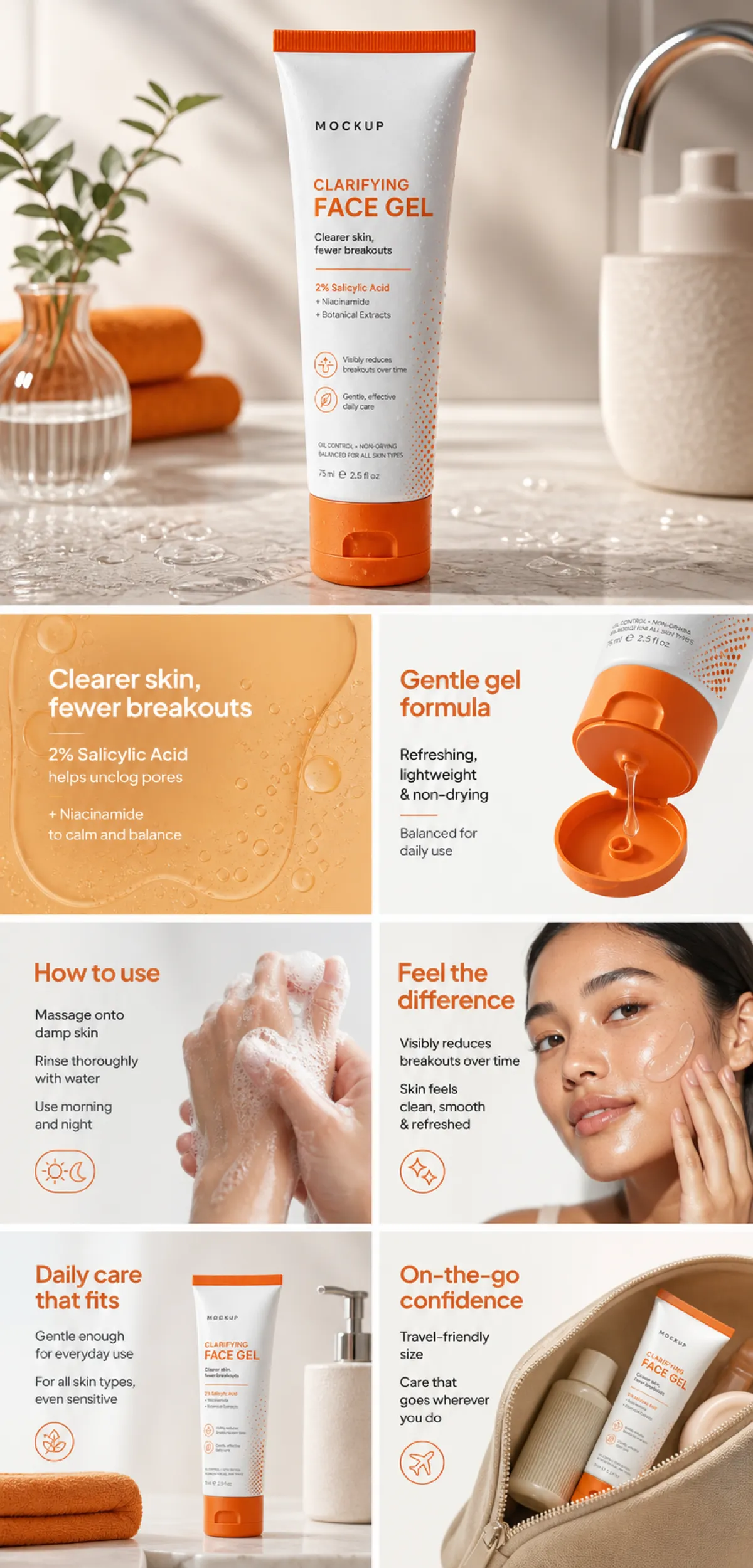 Clarifying Face Gel Skincare Product Mockup｜AI Image Generation Prompts