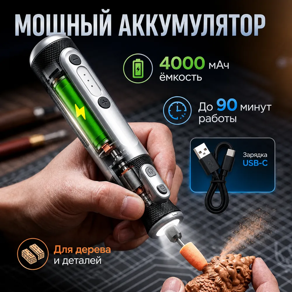 带4000mAh电池的木雕无线旋转工具｜AI图像生成提示词