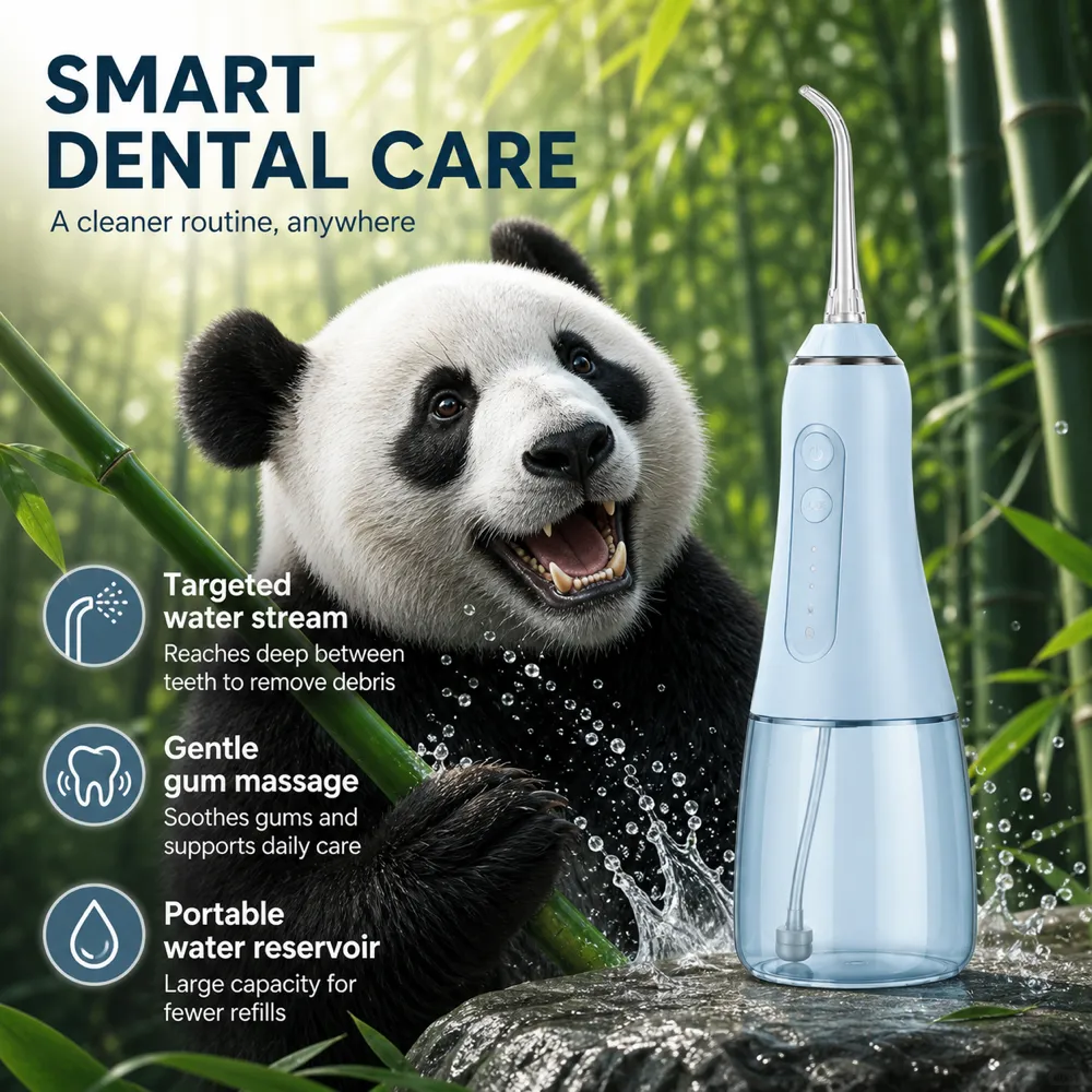 智能口腔护理便携式冲牙器，熊猫款｜AI图像生成提示词